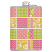 Zigzag, Zickzack, Polka Dots, Gingham, Patchwork Flachmann (Rückseite)