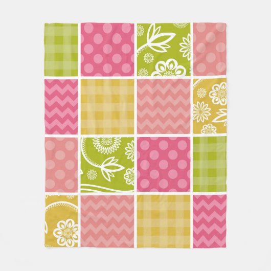 Zigzag, Zickzack, Polka Dots, Gingham, Patchwork Fleecedecke (Vorderseite)