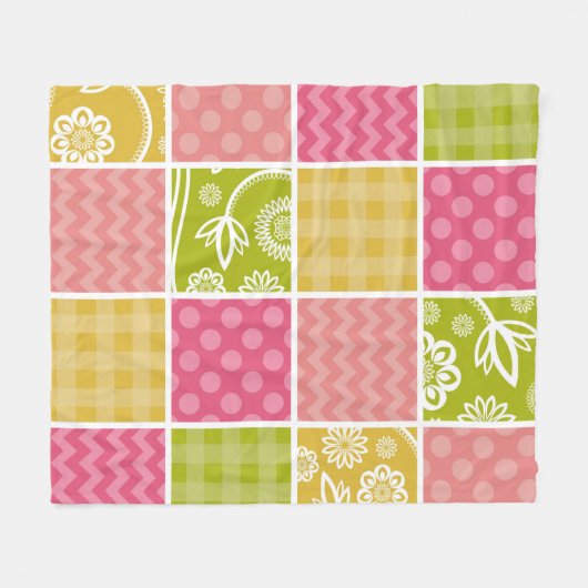 Zigzag, Zickzack, Polka Dots, Gingham, Patchwork Fleecedecke (Vorderseite (Horizontal))