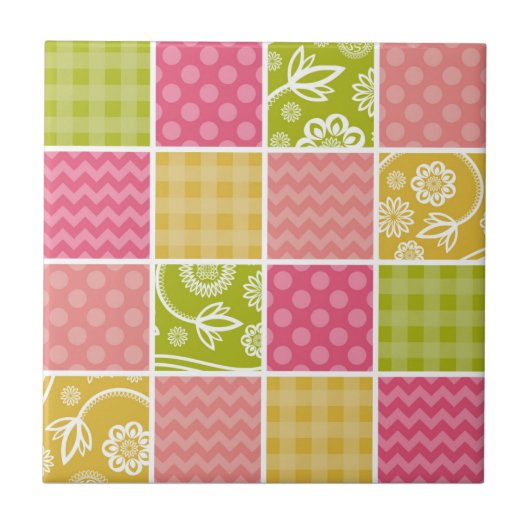 Zigzag, Zickzack, Polka Dots, Gingham, Patchwork Fliese (Vorderseite)