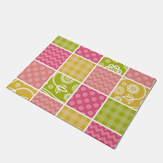 Zigzag, Zickzack, Polka Dots, Gingham, Patchwork Fußmatte (Schrägansicht)