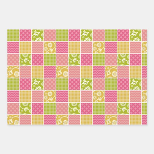Zigzag, Zickzack, Polka Dots, Gingham, Patchwork Geschenkpapier Set (Vorderseite)