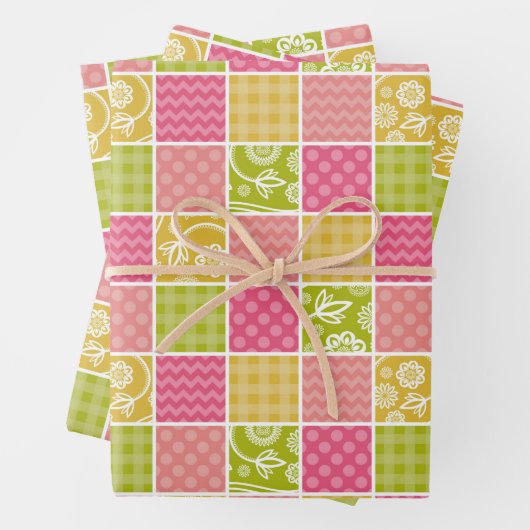 Zigzag, Zickzack, Polka Dots, Gingham, Patchwork Geschenkpapier Set (Beispiel)