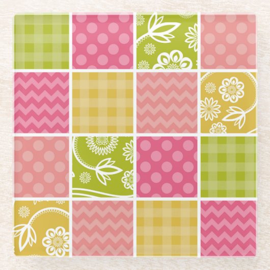 Zigzag, Zickzack, Polka Dots, Gingham, Patchwork Glasuntersetzer (Vorderseite)