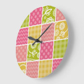 Zigzag, Zickzack, Polka Dots, Gingham, Patchwork Große Wanduhr (Winkel)