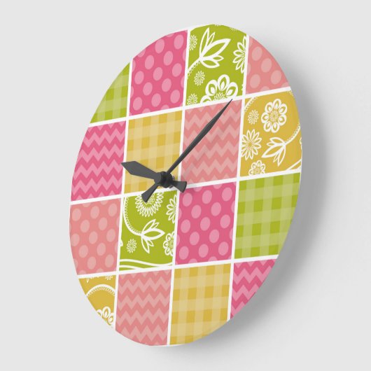 Zigzag, Zickzack, Polka Dots, Gingham, Patchwork Große Wanduhr (Winkel)