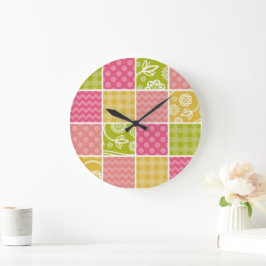 Zigzag, Zickzack, Polka Dots, Gingham, Patchwork Große Wanduhr