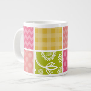 Zigzag, Zickzack, Polka Dots, Gingham, Patchwork Jumbo-Tasse