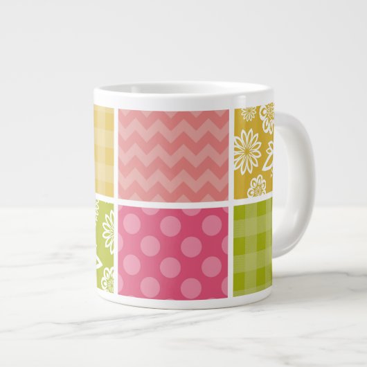 Zigzag, Zickzack, Polka Dots, Gingham, Patchwork Jumbo-Tasse (Vorderseite Rechts)