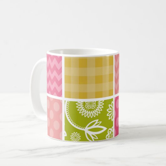 Zigzag, Zickzack, Polka Dots, Gingham, Patchwork Kaffeetasse (Vorderseite Links)