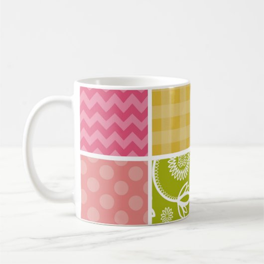 Zigzag, Zickzack, Polka Dots, Gingham, Patchwork Kaffeetasse (Links)