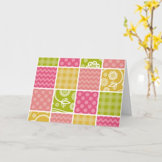 Zigzag, Zickzack, Polka Dots, Gingham, Patchwork Karte (Gelbe Blume)