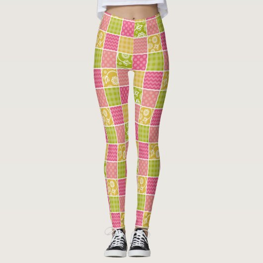 Zigzag, Zickzack, Polka Dots, Gingham, Patchwork Leggings (Vorderseite)