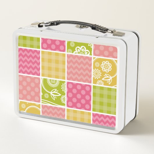 Zigzag, Zickzack, Polka Dots, Gingham, Patchwork Metall Brotdose (Rückseite)