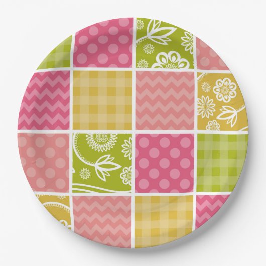 Zigzag, Zickzack, Polka Dots, Gingham, Patchwork Pappteller (Vorderseite)