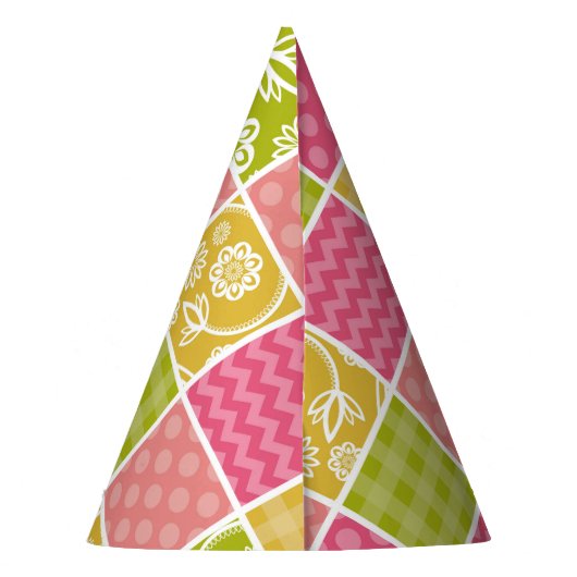 Zigzag, Zickzack, Polka Dots, Gingham, Patchwork Partyhütchen (Rückseite)