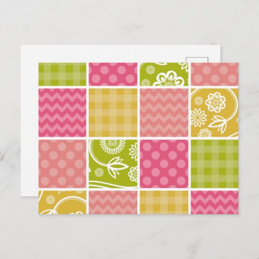 Zigzag, Zickzack, Polka Dots, Gingham, Patchwork Postkarte (Vorne/Hinten)