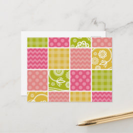Zigzag, Zickzack, Polka Dots, Gingham, Patchwork Postkarte
