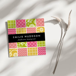 Zigzag, Zickzack, Polka Dots, Gingham, Patchwork Quadratische Visitenkarte