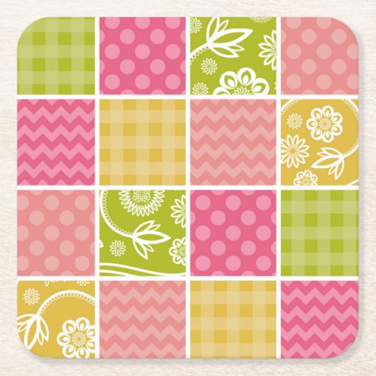 Zigzag, Zickzack, Polka Dots, Gingham, Patchwork Rechteckiger Pappuntersetzer (Vorderseite)