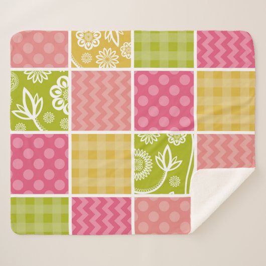 Zigzag, Zickzack, Polka Dots, Gingham, Patchwork Sherpadecke (Vorderseite (Horizontal))