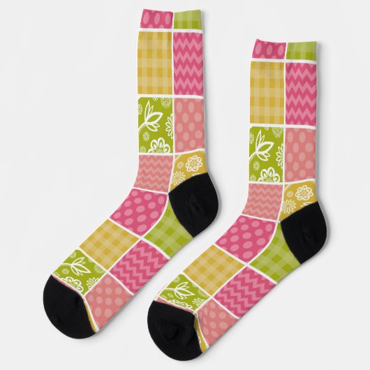 Zigzag, Zickzack, Polka Dots, Gingham, Patchwork Socken (Linkes Detail)