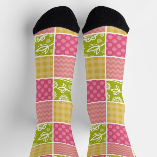 Zigzag, Zickzack, Polka Dots, Gingham, Patchwork Socken (Oben)