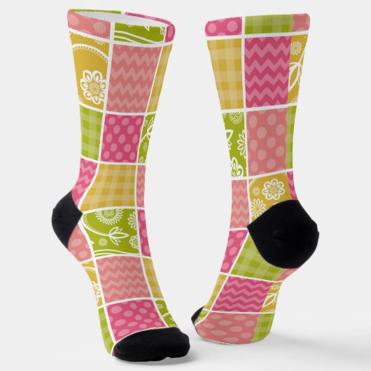 Zigzag, Zickzack, Polka Dots, Gingham, Patchwork Socken (Gewinkelt)