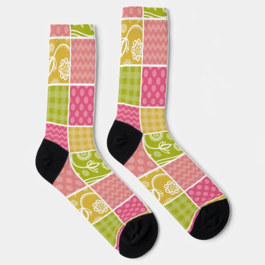 Zigzag, Zickzack, Polka Dots, Gingham, Patchwork Socken (Rechts)