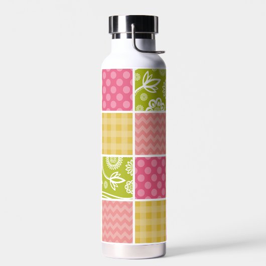 Zigzag, Zickzack, Polka Dots, Gingham, Patchwork Trinkflasche (Links)
