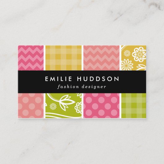 Zigzag, Zickzack, Polka Dots, Gingham, Patchwork Visitenkarte (Vorderseite)