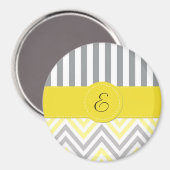 Zigzag, Zickzack, Streifen, gelb, grau, Monogramm Magnet (Vorderseite/Rückseite)