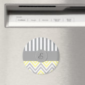 Zigzag, Zickzack, Streifen, gelb, grau, Monogramm Magnet (In Situ (Geschirrspüler))