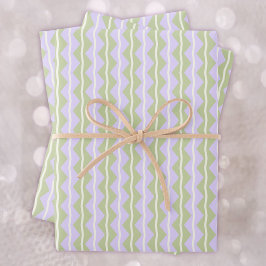 Zigzag Zickzack Streifen Lila, grün und blass Elfe Geschenkpapier Set