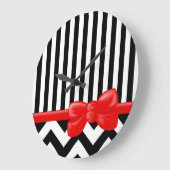 Zigzag, Zickzack, Streifen, Schwarz und Weiß Große Wanduhr (Winkel)