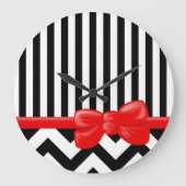 Zigzag, Zickzack, Streifen, Schwarz und Weiß Große Wanduhr (Vorderseite)
