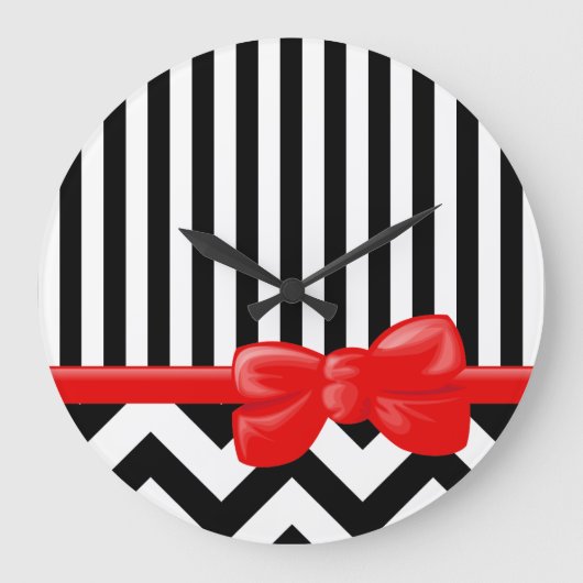 Zigzag, Zickzack, Streifen, Schwarz und Weiß Große Wanduhr (Vorderseite)