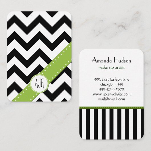 Zigzag, Zickzack, Streifen, Schwarz und Weiß Visitenkarte (Vorne/Hinten)