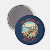 Zihuatanejo Mexico Retro Distressed Circle Magnet (Vorderseite/Rückseite)
