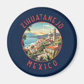 Zihuatanejo Mexico Retro Distressed Circle Magnet (Vorne)