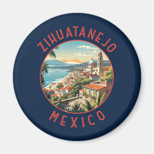 Zihuatanejo Mexico Retro Distressed Circle Magnet