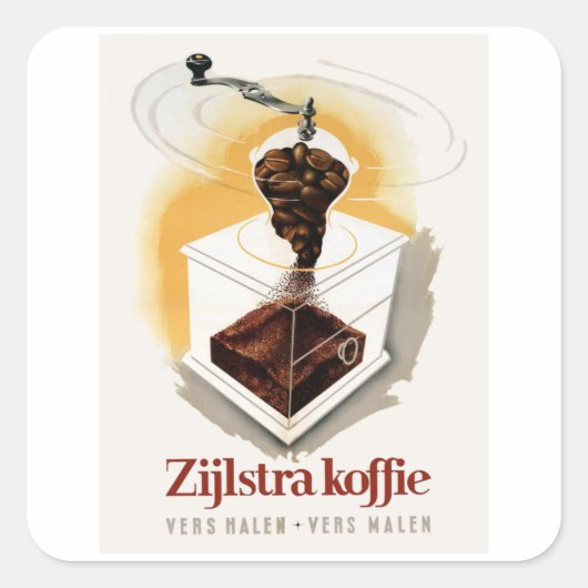 Zijlstra koffie - Vintage Kaffeewerbung Quadratischer Aufkleber (Vorderseite)