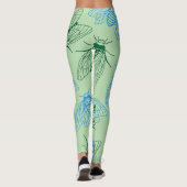 Zikade Botanische Illustrationsmuster Grün Leggings (Rückseite)