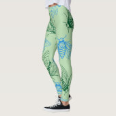 Zikade Botanische Illustrationsmuster Grün Leggings (Links)