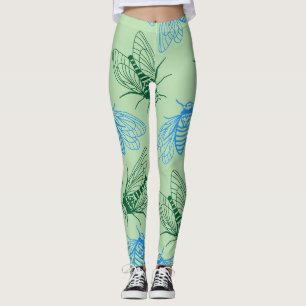 Zikade Botanische Illustrationsmuster Grün  Leggings