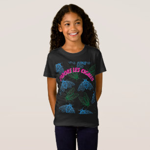 Zikade Botanische Illustrationsmuster Schwarz Fran T-Shirt