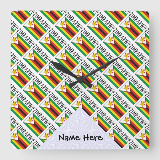 Zimbabwe and Zimbabwean Flag Tiled with Your Name  Quadratische Wanduhr (Vorderseite)