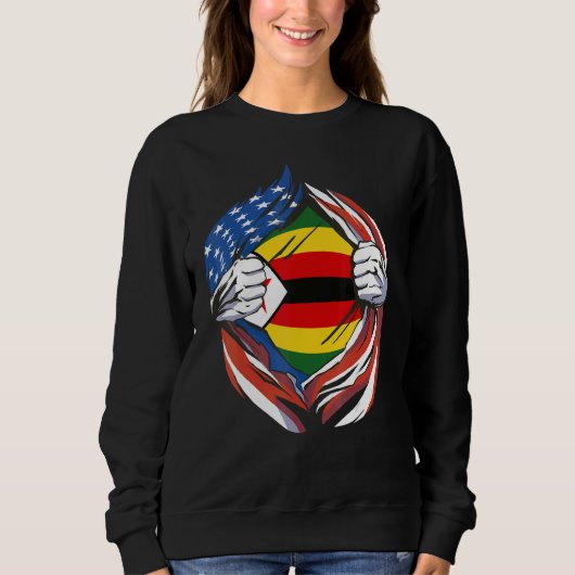Zimbabwe Flag American Proud of My Zimbabwean Heri Sweatshirt (Vorderseite)