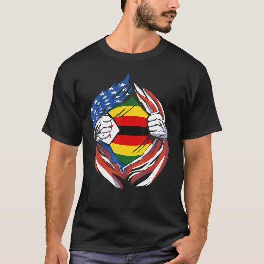 Zimbabwe Flag American Proud of My Zimbabwean Heri T-Shirt (Vorderseite)