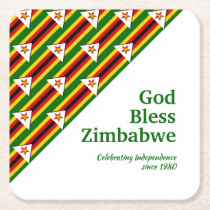 ZIMBABWE FLAG mit benutzerdefinierbarem Text-GOTT- Rechteckiger Pappuntersetzer